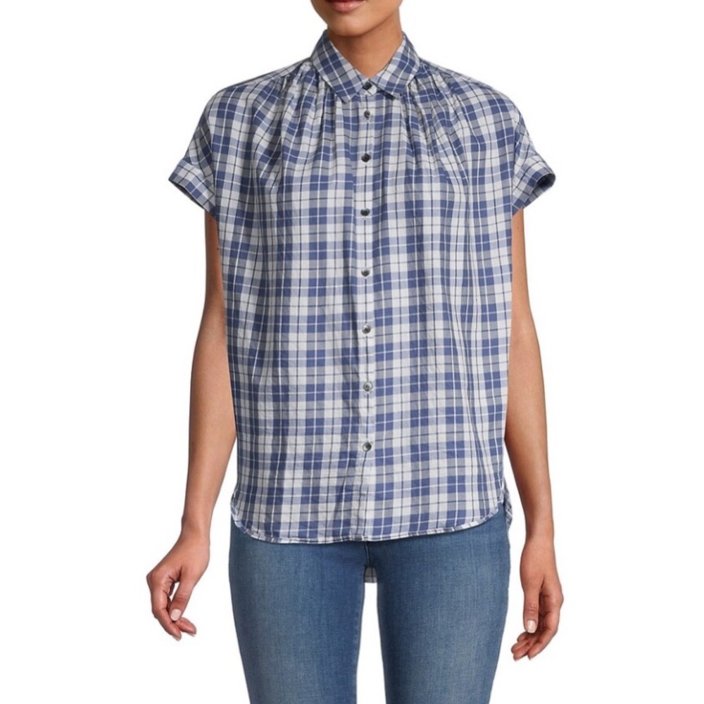 Madewell short sleeve plaid oversized button up shirt